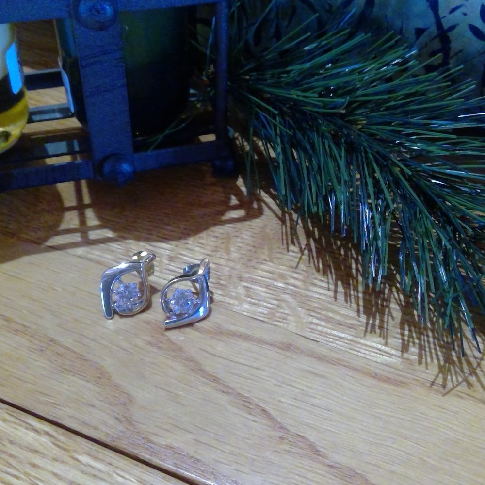 Two-tone (gold, silver) stone earrings